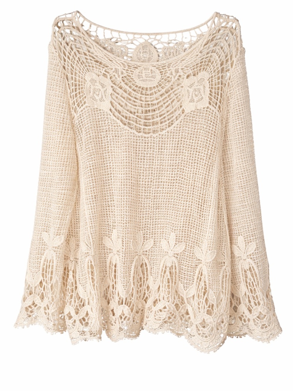Boho Crochet Lace Knit Top - Cream